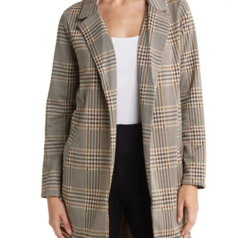 Melloday NWT Women’s Plaid Jacket Cardigan Long in Brown Plus Size Medium TRAVEL