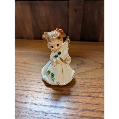Vintage Josef Originals Christmas Angel Figurine with white box and Holly Accent