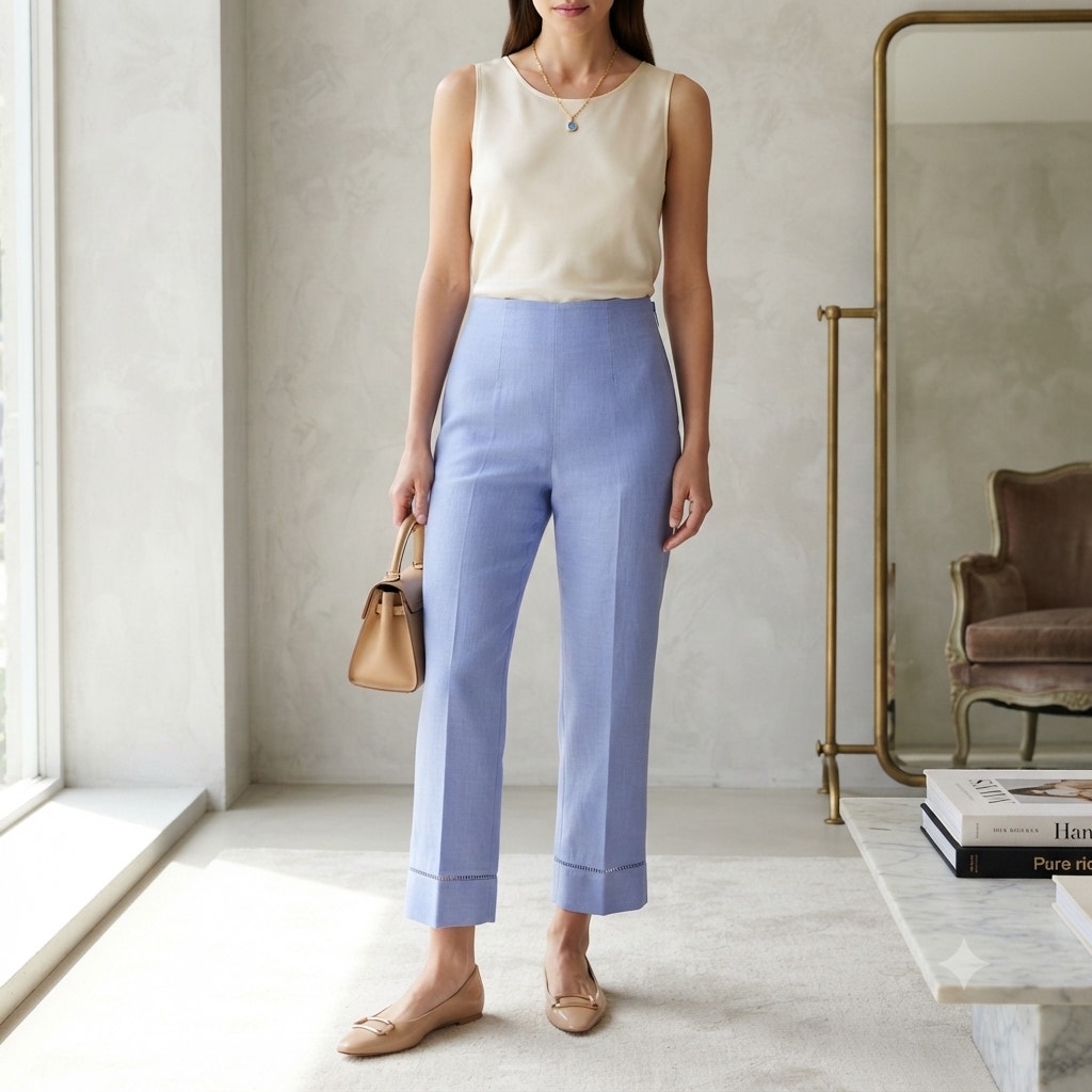Emma James 4P Flat Front Side Zip No pockets Linen Pants High Waist Hem detail