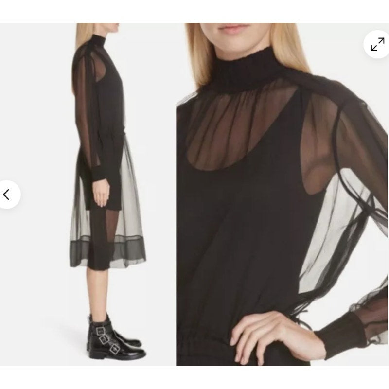 Rag & Bone Dinah Silk Shift Dress in Black Size SMALL 2pc Textured Tank Slip