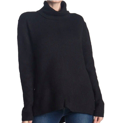 NWT Sweet Romeo Abstract Rib Turtleneck High Low Tunic Sweater in Black Sz Small