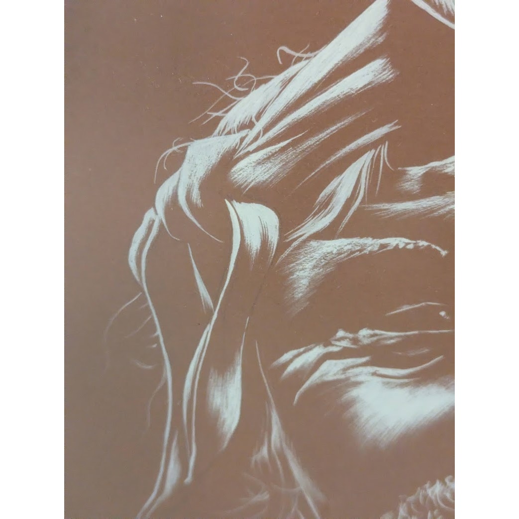 M. Toddy Scratchboard Depiction of  Elderly Navajo Man With Traditional Headwear