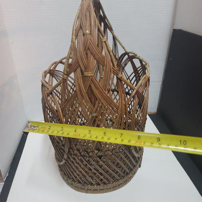 Vintage Pine Straw Basket with handle woven storage 16" tall gift