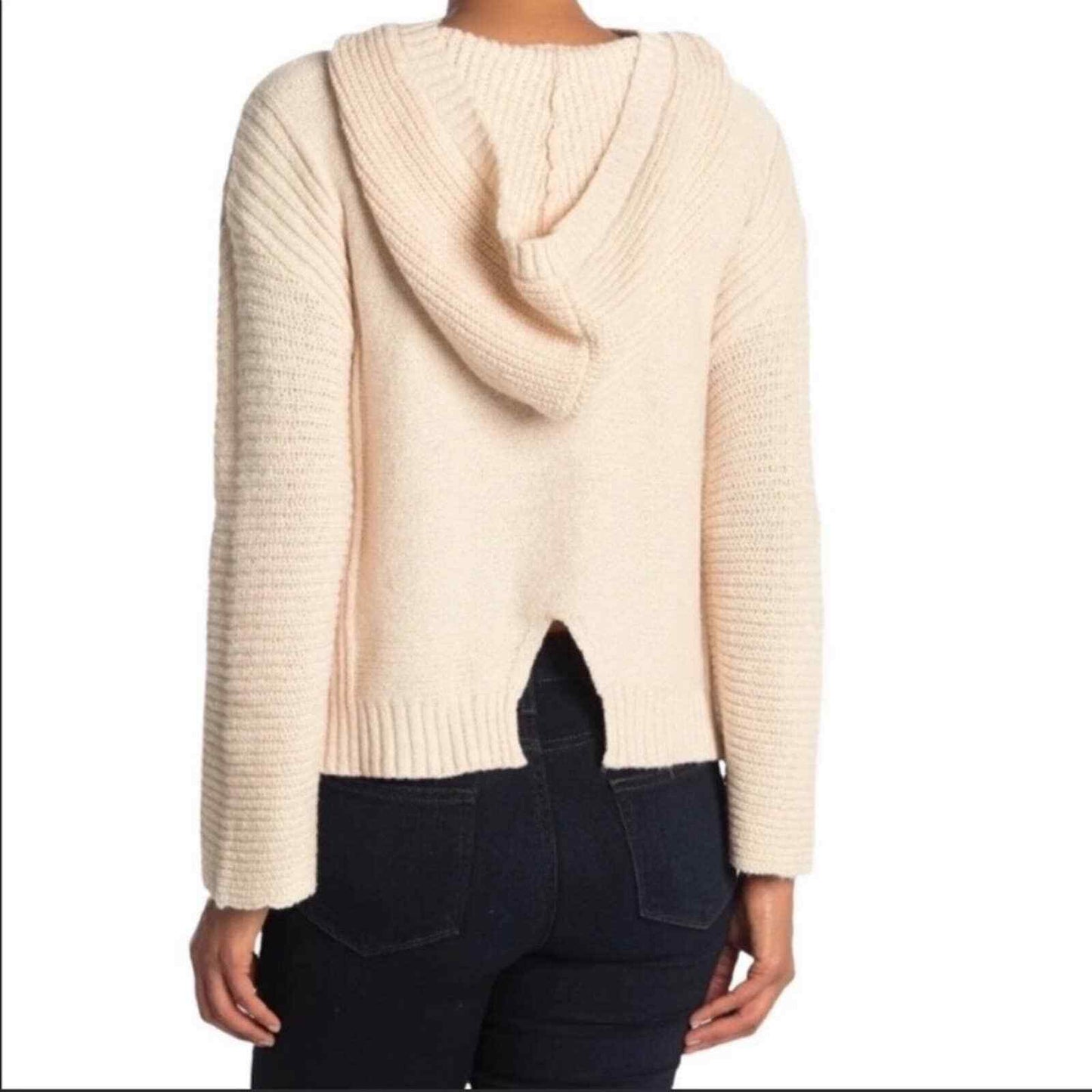 Abound Cozy Ribbed Knit Long Sleeve Hoodie Sweater Heather Beige X-SMALL NWT