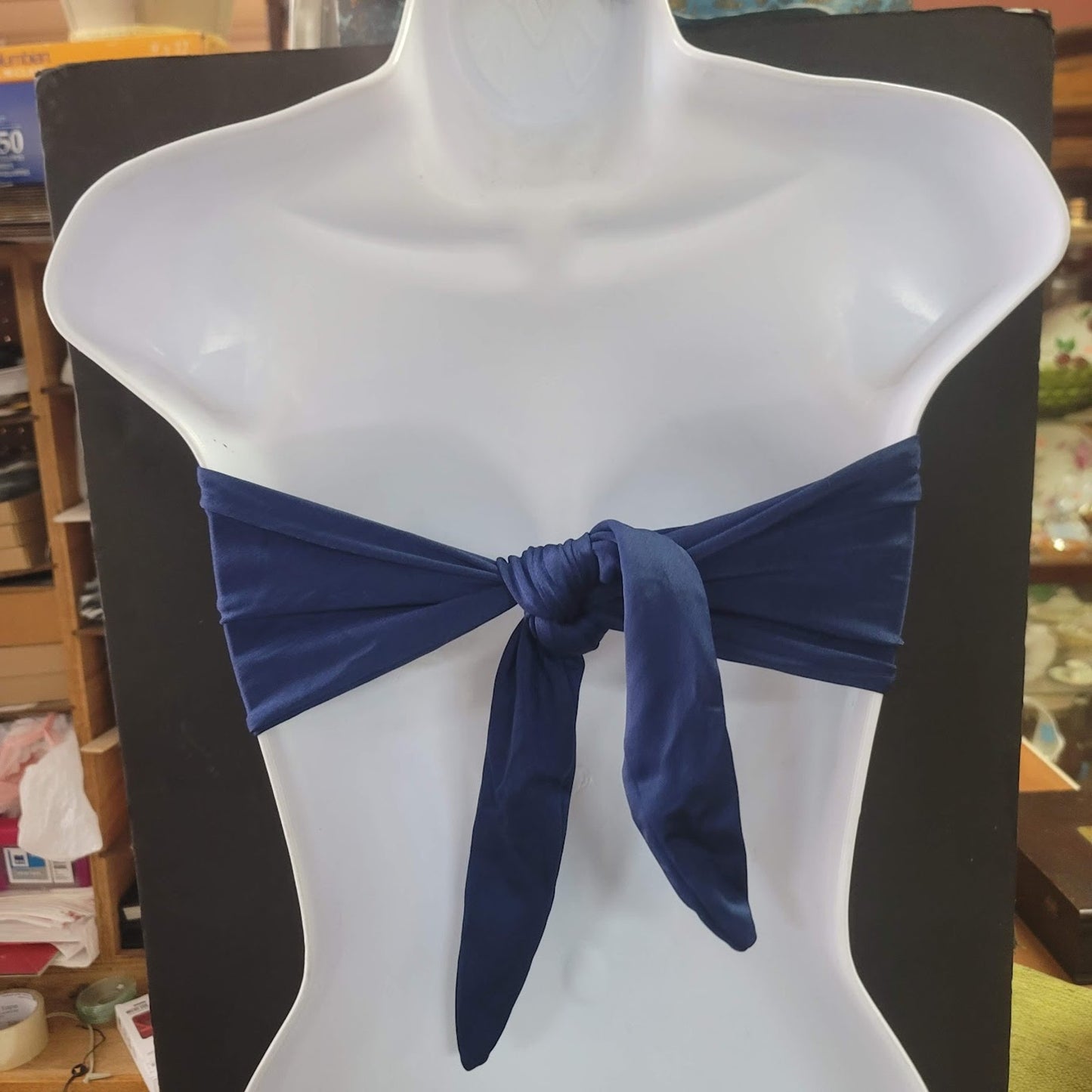 Blue Sky NEW Bandeau Side Bone Swim Top Lined Tieback NipPads DARK NAVY XSMALL
