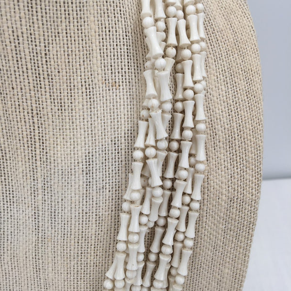 Vintage Fashion Necklace White Multi Strand Long round beads Hourglass shape