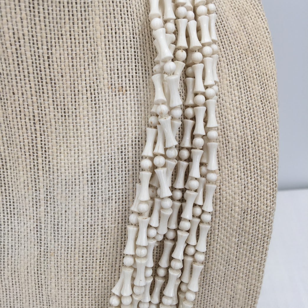 Vintage Fashion Necklace White Multi Strand Long round beads Hourglass shape