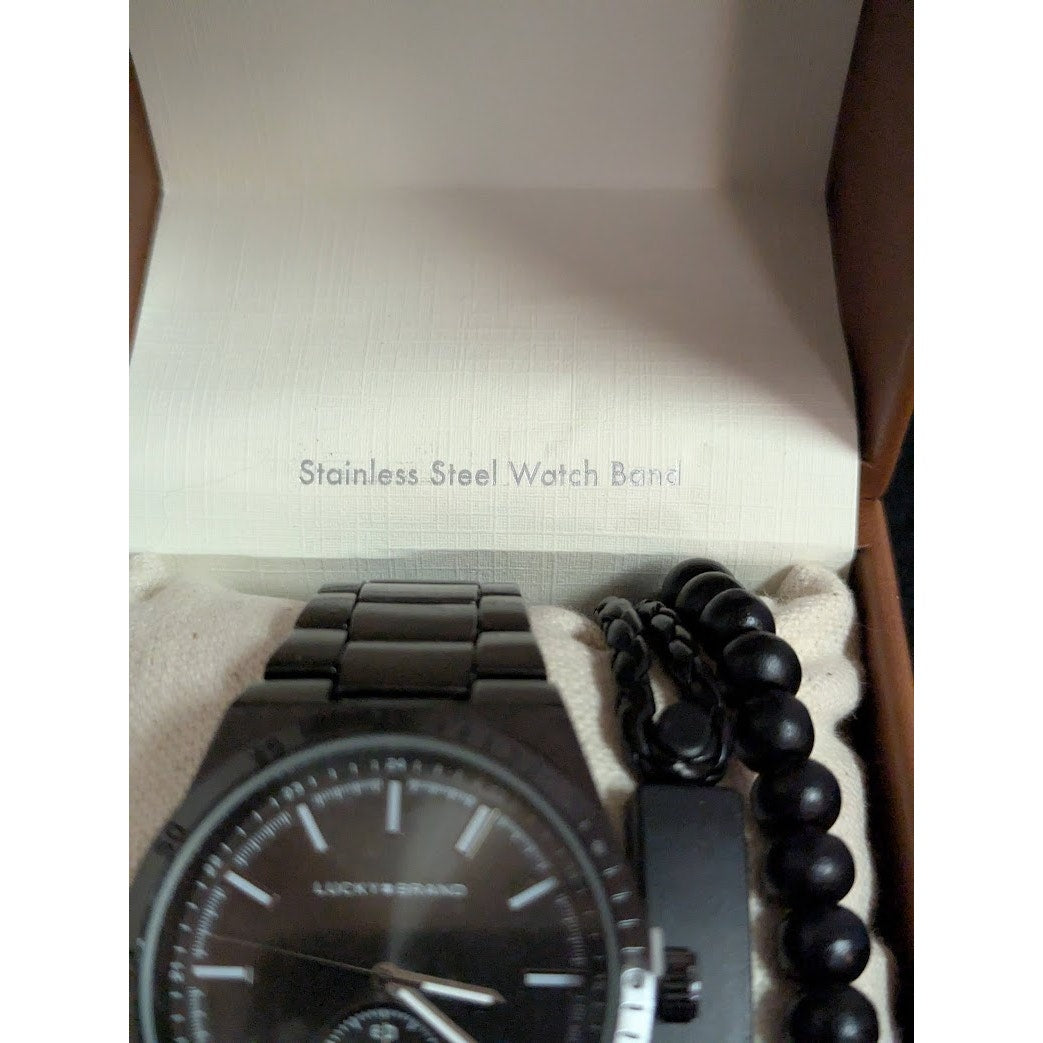 Lucky Brand Watch with bracelet in Box NEW Black Mens gift set