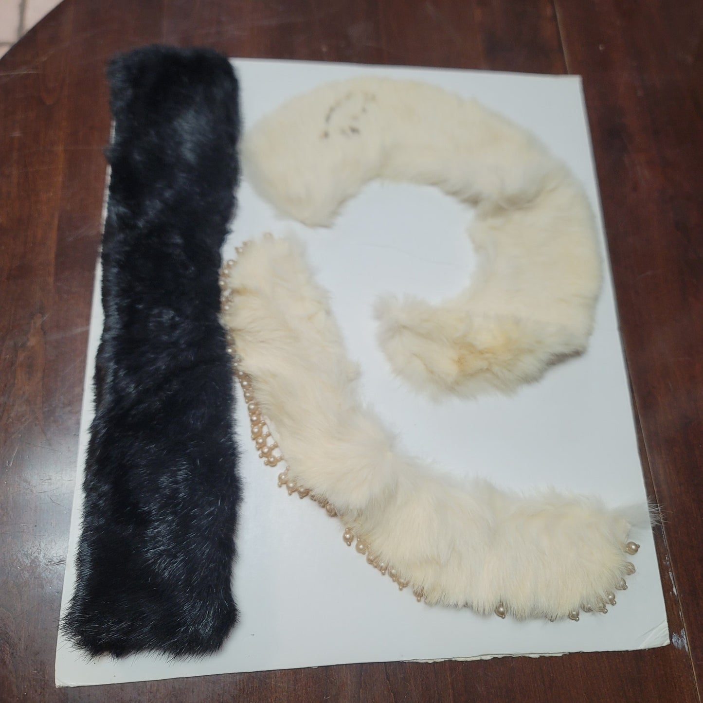 Vintage Fur and Faux Fur collars 2 White Rabbit and One black Faux Fur
