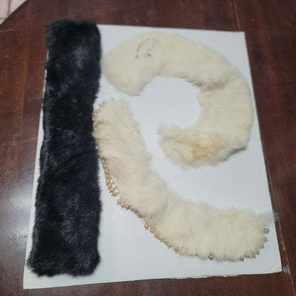 Vintage Fur and Faux Fur collars 2 White Rabbit and One black Faux Fur