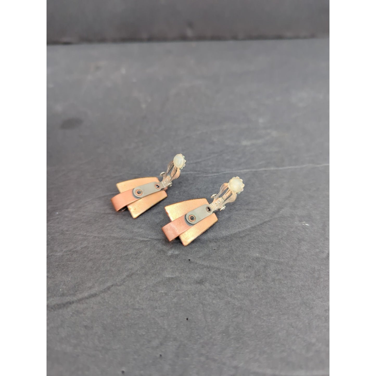 Vintage Matisse Renoir Light Blue Copper Enamel Clip On Earrings Mid Century