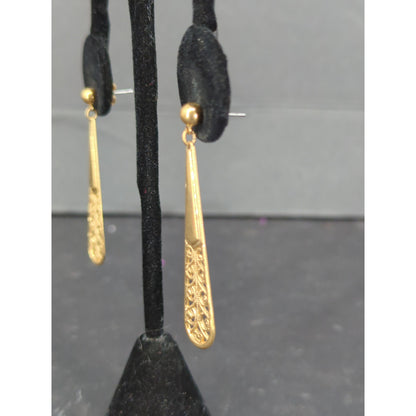 Vintage Gold Tone Filigree Teardrop Long Dangle Drop Post Earrings