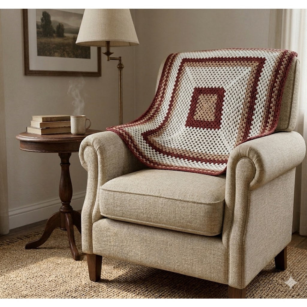 Afghan Handmade Square 54 x 54 Brown Tan White NEEDS REPAIR