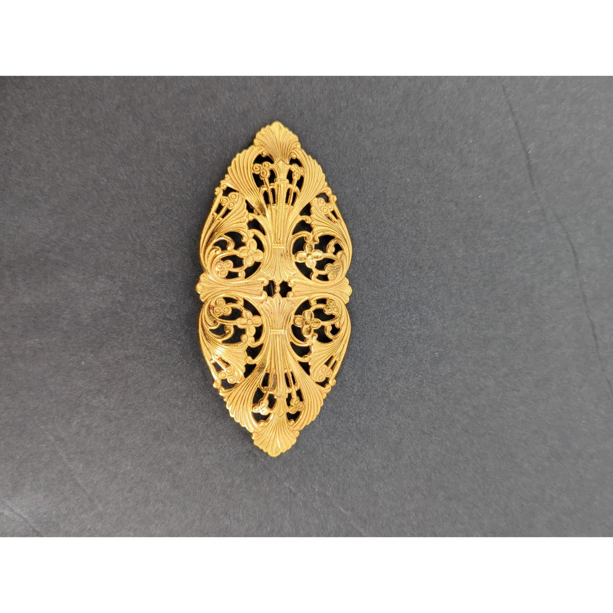 Vintage Gold Filigree Brooch Pin 3.5" Hollywood Regency Coquette Romance