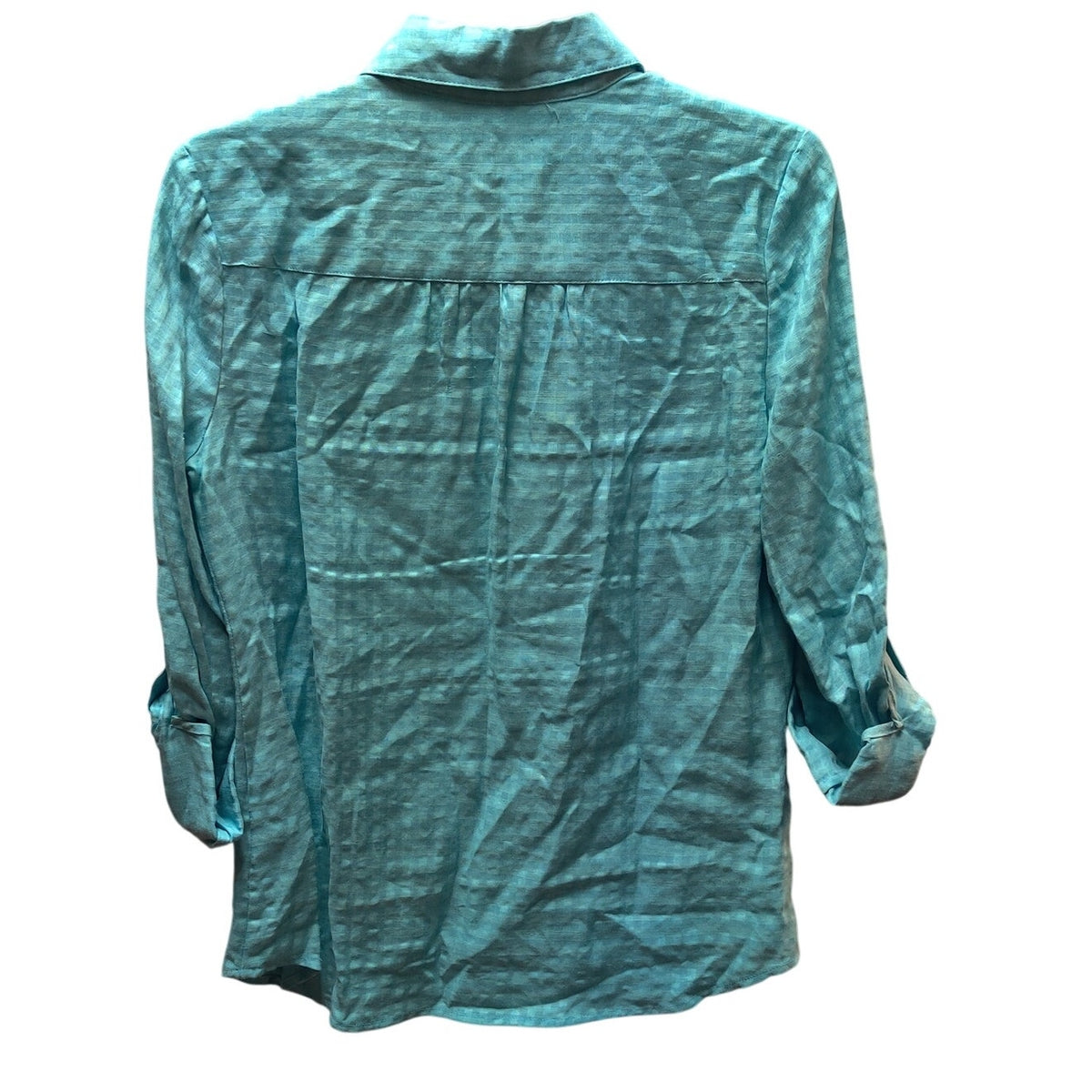 Charter Club Linen Blend Button Up Shirt Womens Small Turquoise Roll Tab Blouse