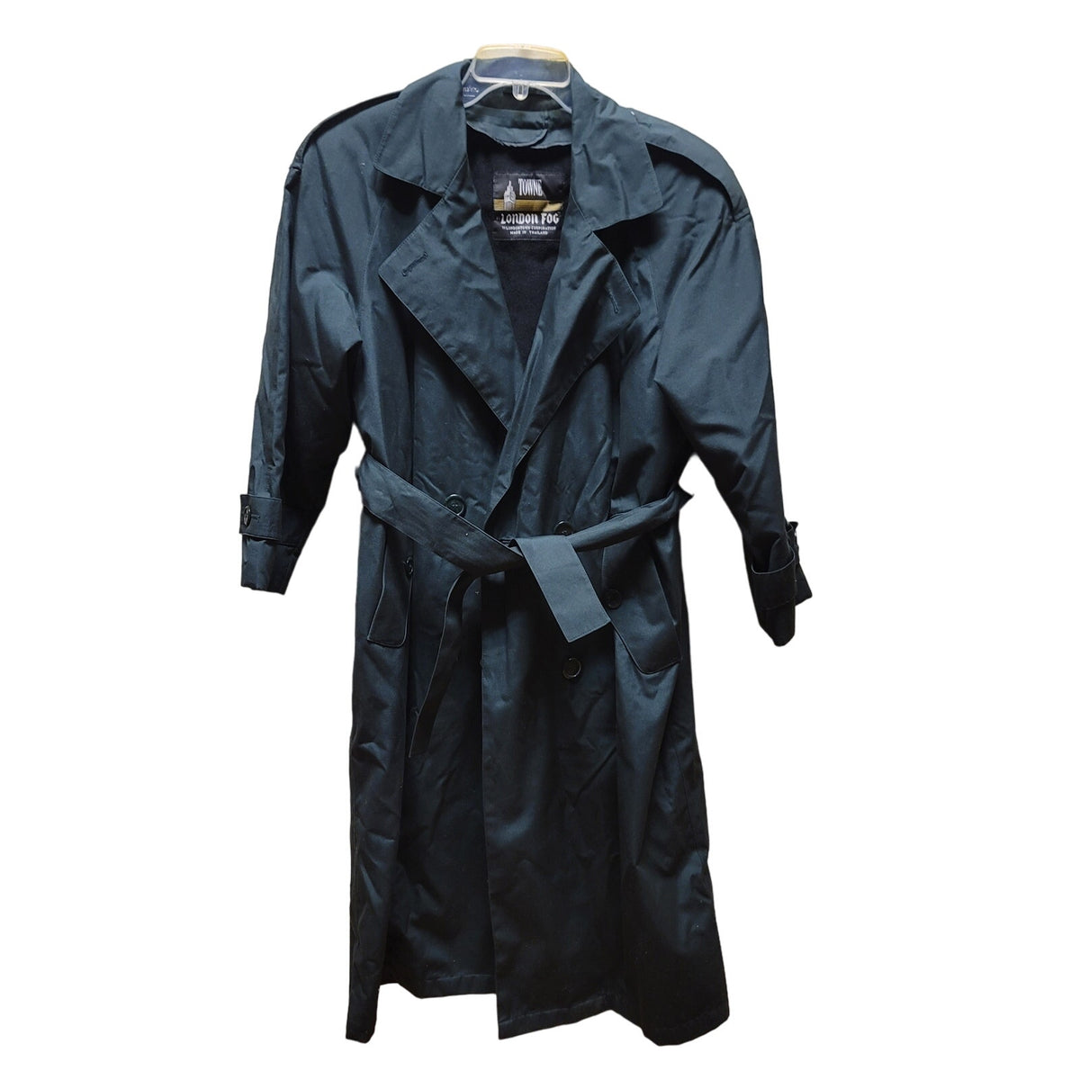 London Fog GREEN Long Trench Coat Size 6 Petite Lined Buttons Zipper Jacket VTG.