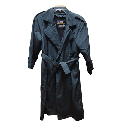 London Fog GREEN Long Trench Coat Size 6 Petite Lined Buttons Zipper Jacket VTG.