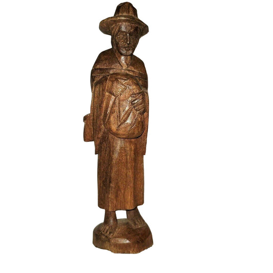 Handmade Vintage Wood Carving Peru Statue South American Art 8.5" Tall Campesina