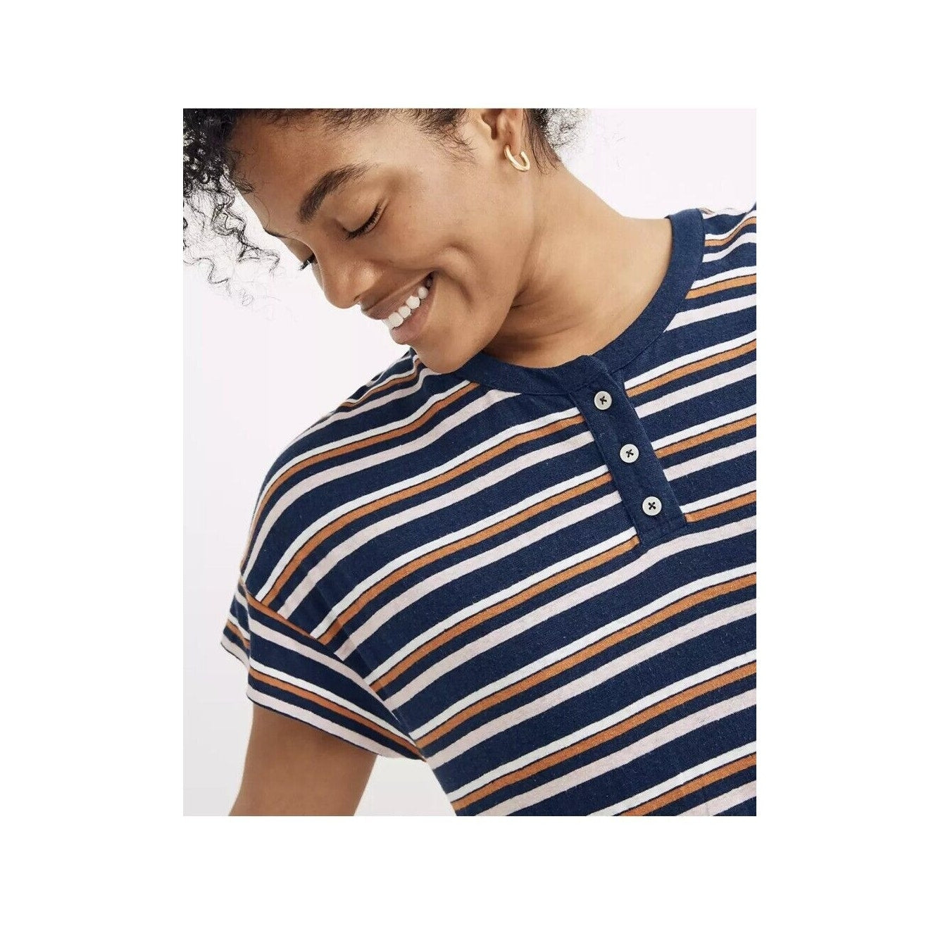 Madewell Striped Henley NEW T-Shirt Dress small  Hemp Blend Blue Short Sleeve