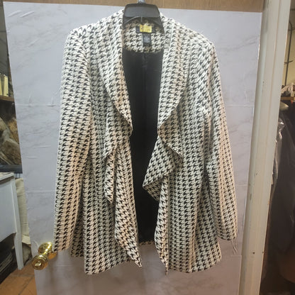 Midnight Velvet Houndstooth Ruffle Drape Front Blazer Jacket Large Dark Academia