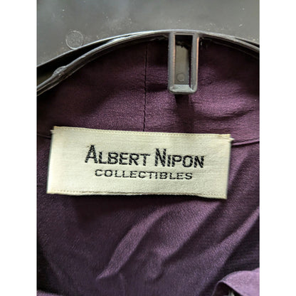Vintage Albert Nipon Plum Purple Tie-Neck Secretary Blouse Pleated Peplum Sz 12