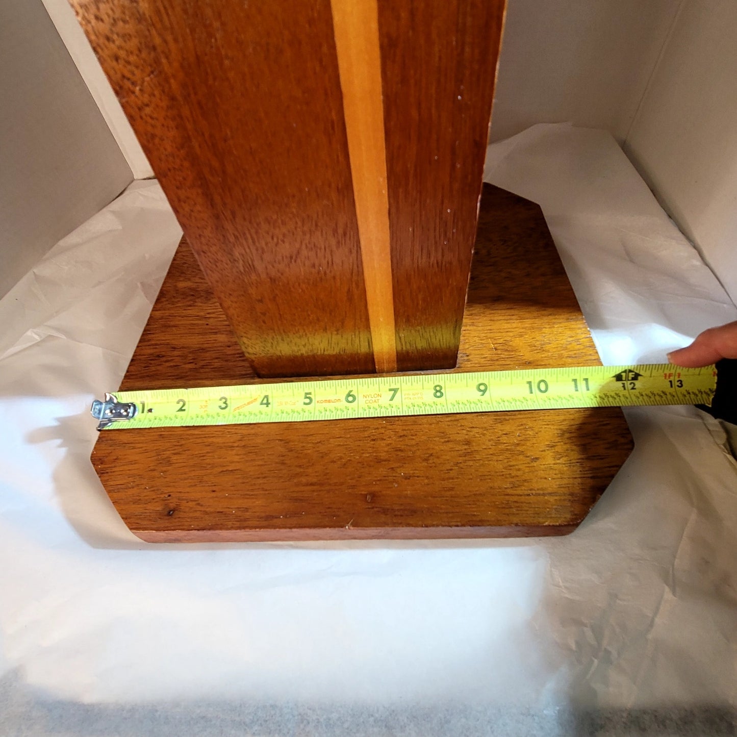 MCM Inlaid Wood Pillar Table Lamp on base Two Tone Mid-Century Modern MCM