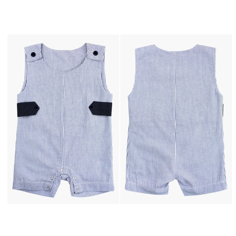 Ruffle Butts Blue Seersucker Jon Jon & White Dobby sleeve shirt 2pc Set 18-24 Mo