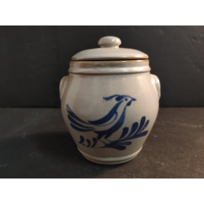 Vintage Prestige Place Museum American Folk Art Blue Bird Lidded Crock Jar Japan