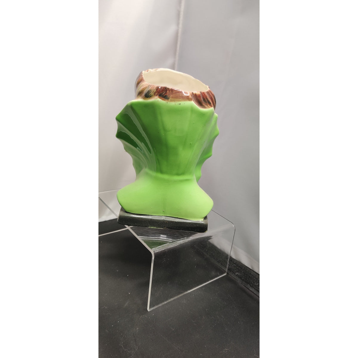 Vintage Green Collar Lady Head Vase Planter Kitschy Ceramic Japan 1950 Edwardian