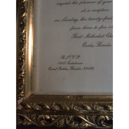 Vintage Ornate Gold Metal Picture Frame 1968 Fiftieth Anniversary Invitation