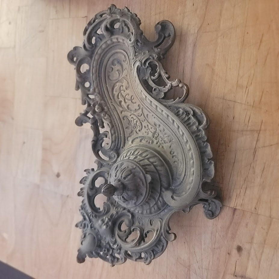 Antique Ornate Brass Grotesque Mascaron Inkwell Victorian Rococo Pen Tray