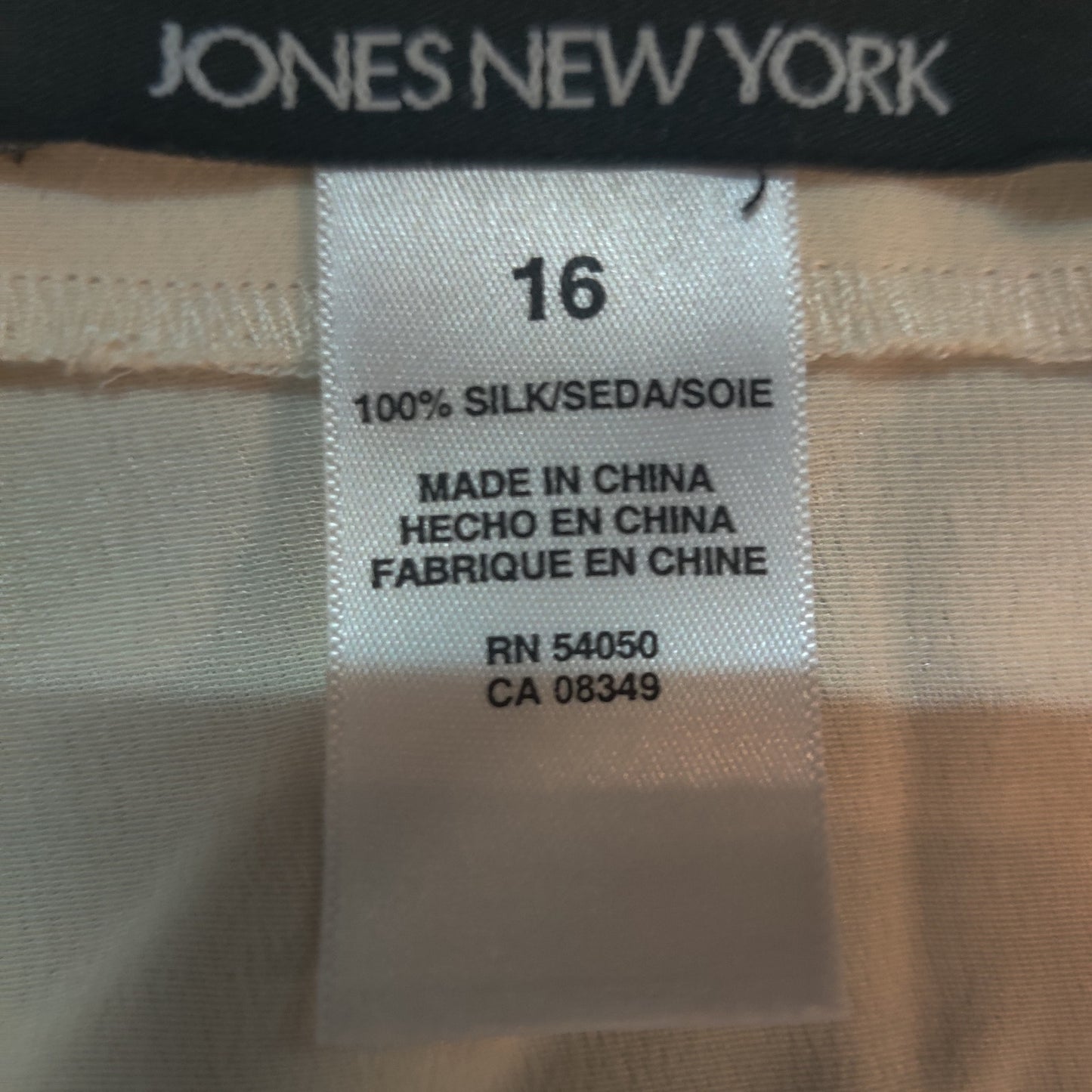 Jones New York Ruffle Silk Blouse Women 10 Cream Ivory Button Up Long Sleeve Top