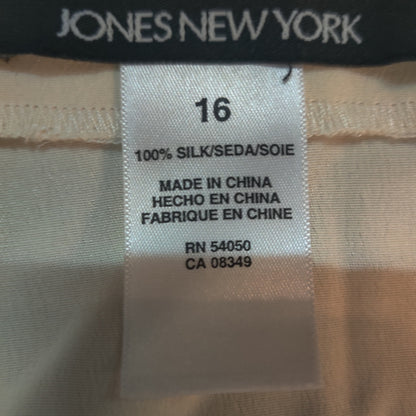 Jones New York Ruffle Silk Blouse Women 10 Cream Ivory Button Up Long Sleeve Top