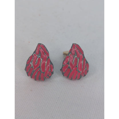 Vintage 1980s Bright Pink & Gunmetal Enamel Flame Clip-On Earrings