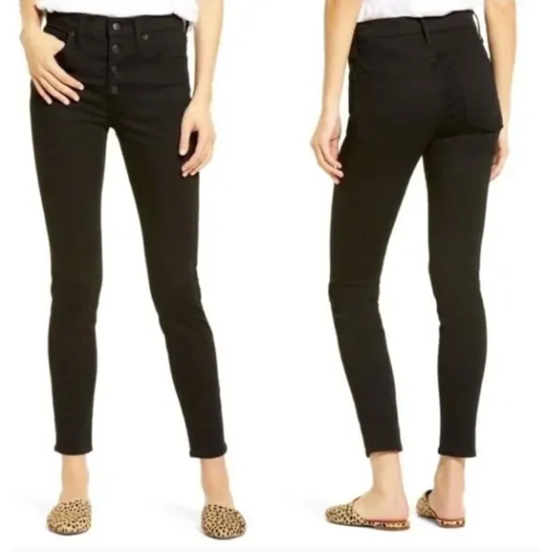Madewell 9" Mid Rise Skinny Jeans Size 26 Exposed Button Fly Black Frost M4231
