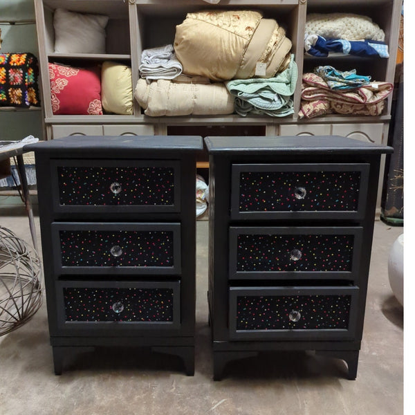 Secondhand Sandies: pair of black nightstands 3 drawer each