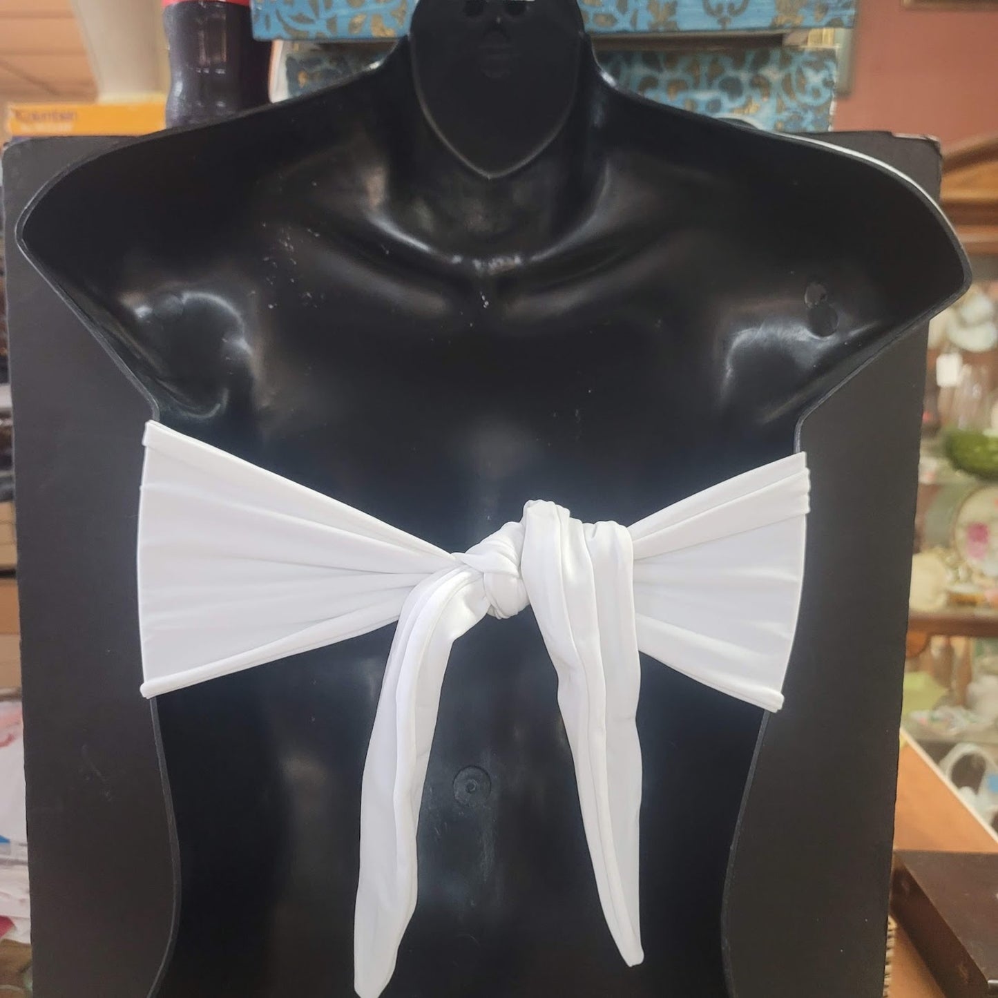 Blue Sky NEW White solid Bandeau Side Bone Swim Top LIned TieBack LARGE
