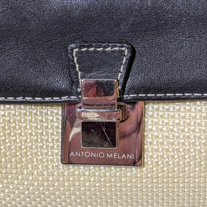 Antonio Melani Straw Leather Shoulder Bag Cream Black Baguette Vintage Style