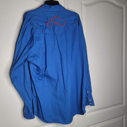 Resistol MEN XL Western Cotton Blue Orange Long Sleeve Cowboy Shirt Pearl snaps