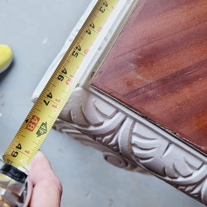 Secondhand Sandies: LARGE ORNATE DINING FORMAL TABLE BROWN WHITE 32" X 60" X 48"