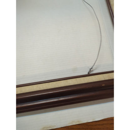 Vintage mahogany wood frame 16x20 linentex liner wall art mid-century Mexico