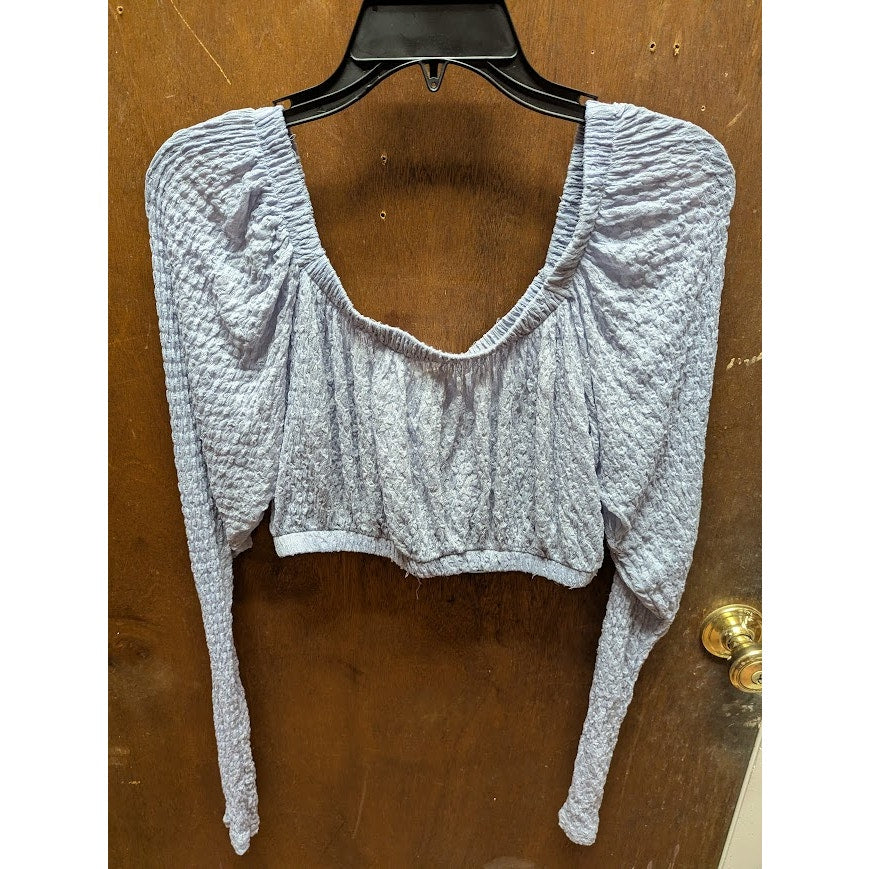 Topshop Long Sleeve Textured Crop Top Light Blue Size 10 New off the shoulder