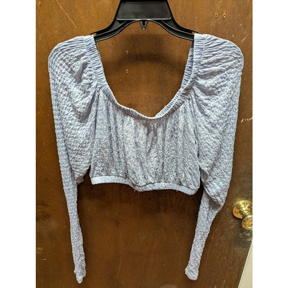 Topshop Long Sleeve Textured Crop Top Light Blue Size 10 New off the shoulder