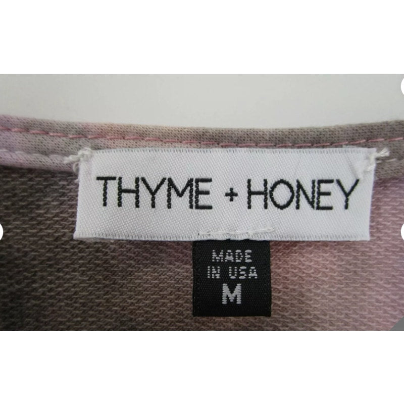 NEW Thyme + Honey Womens MEDIUM Scoop Neck 3/4 Sleeve Ruffled Top Pink Tie Dye
