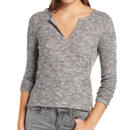 Socialite Women Size XS Long Sleeve waffle Knit Top Henley VNeck Thermal Shirt