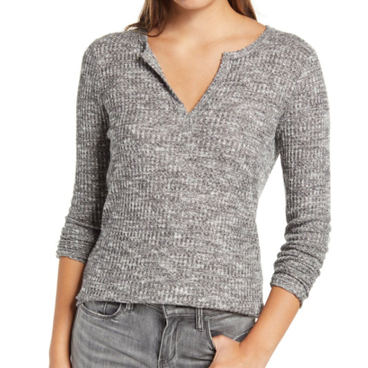 Socialite Women Size XS Long Sleeve waffle Knit Top Henley VNeck Thermal Shirt
