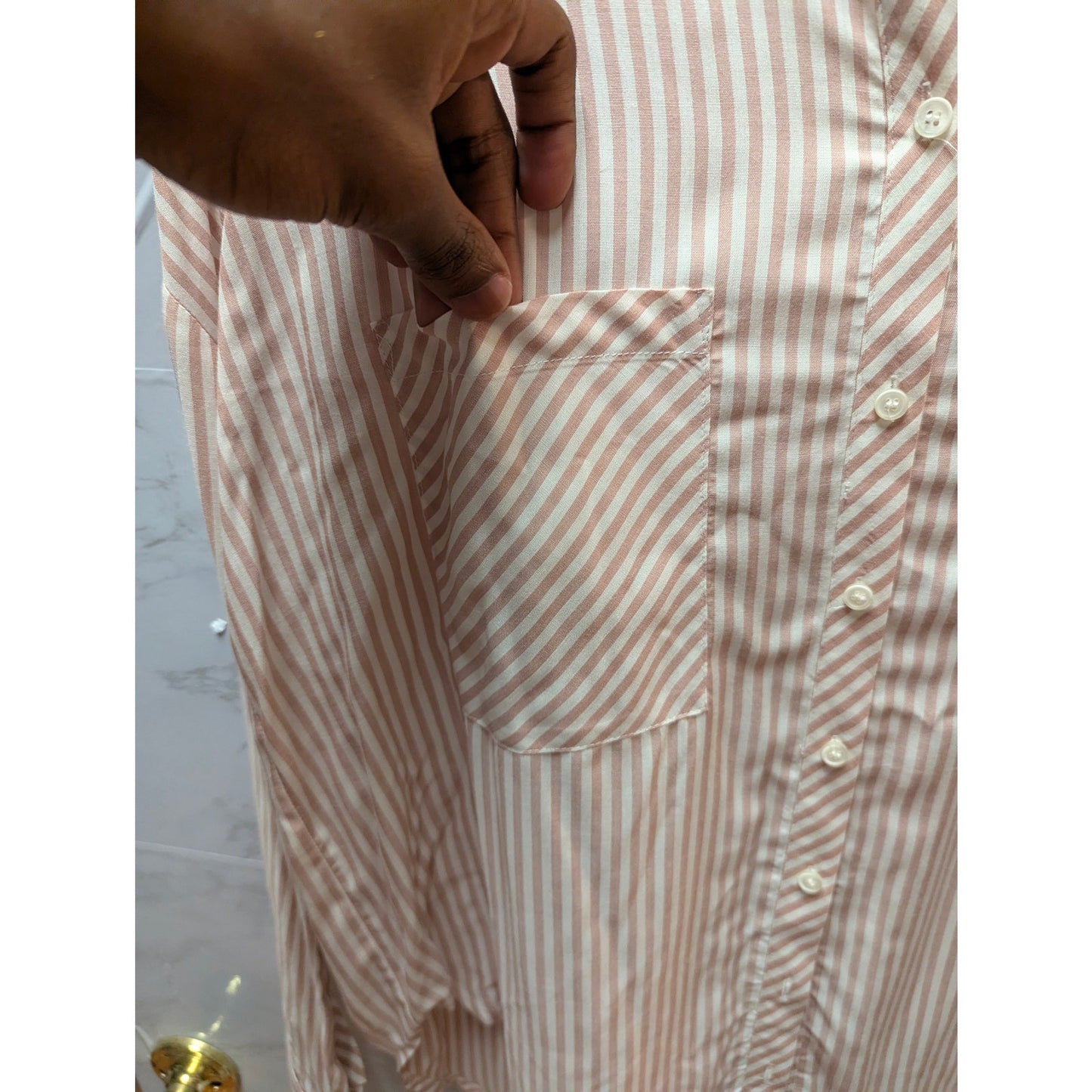 1. State Striped Button Up Shirt Womens XS Pink White Rayon Pocket Blouse