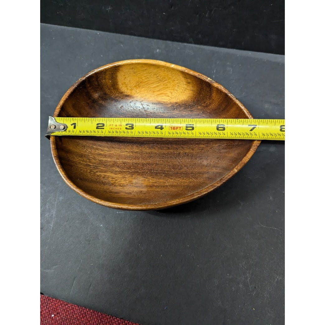 Vintage 1980s Acacia monkeypod wood Caesar salad bowl 7 pc. set serving oval