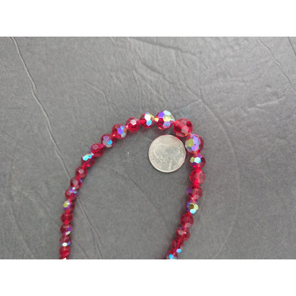 Vintage Red Aurora Borealis Crystal Beaded Strand Necklace Mid-Century Glam
