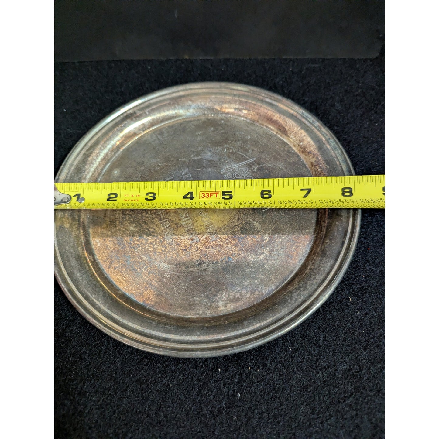 Vintage Kent Silversmiths Silverplate Engraved Round Tray Presentation Plate